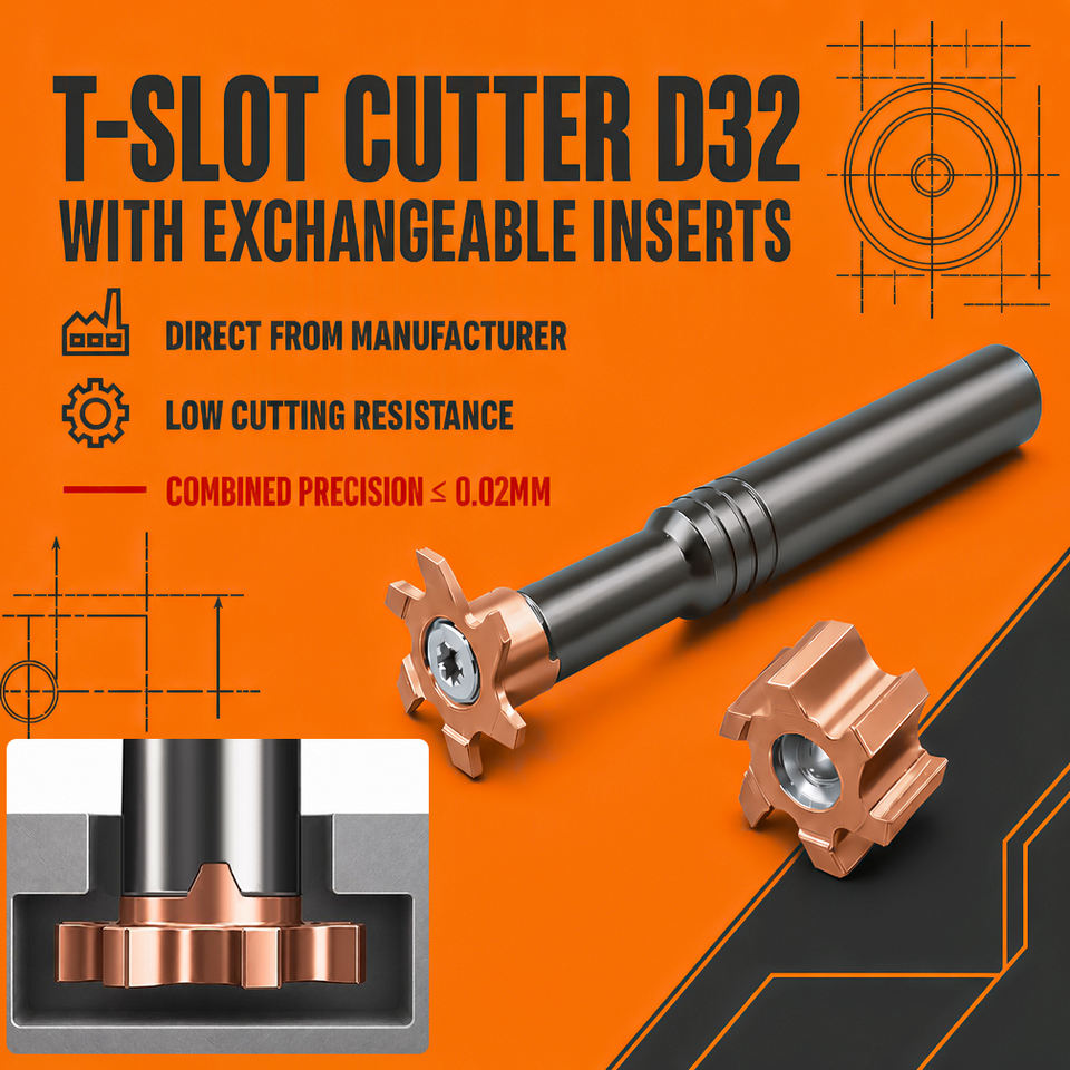 T-Slot Milling Cutter Full Size Range 10-32mm Exchangeable Inserts Complete Specification CNC Grooving Tool