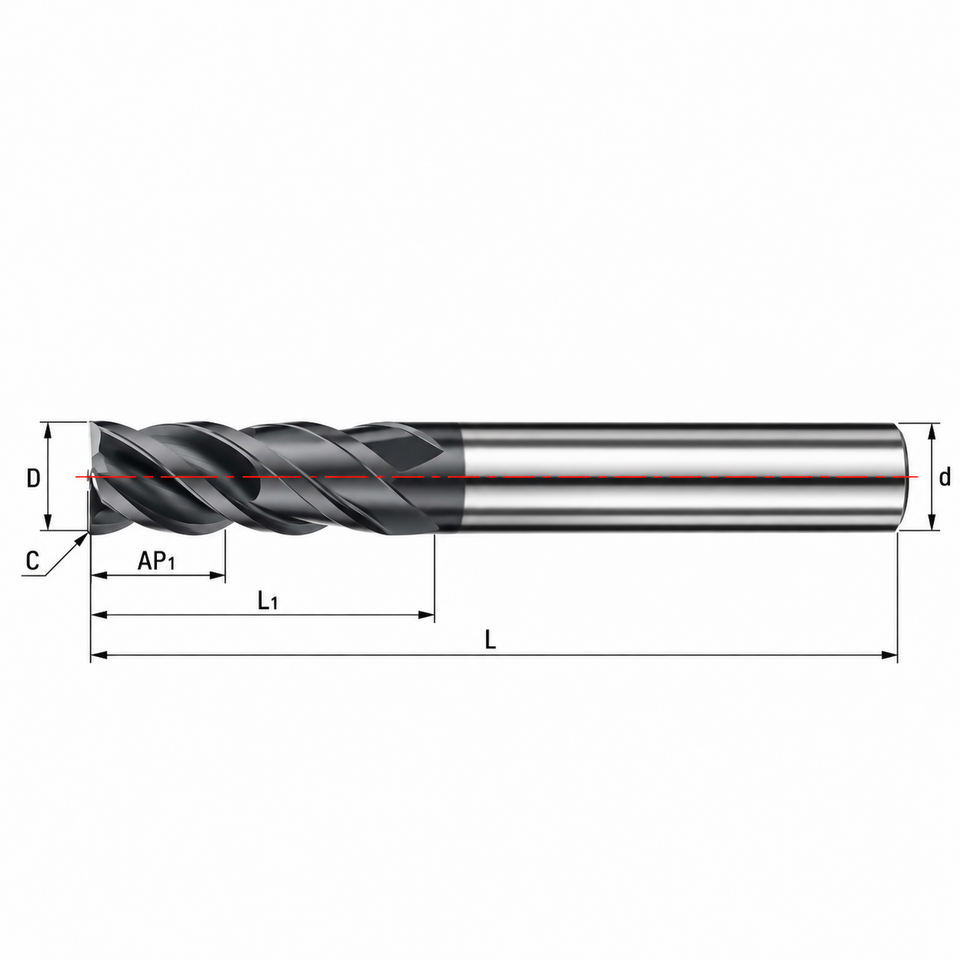 Stainless Steel End Mill Corner Radius Carbide CNC Milling Cutter Metal Cutting Double Core Diameter Manufacturer Long Shank ODM