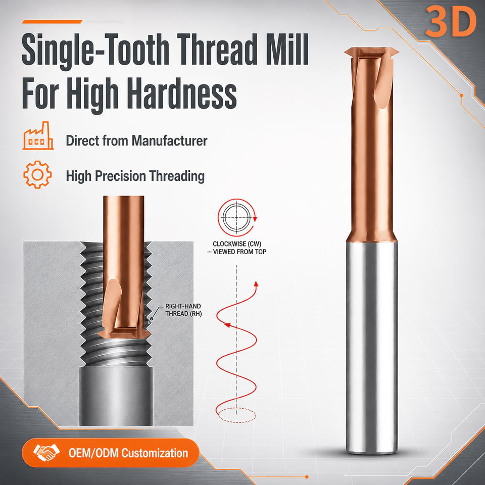 Thread Mill Single Tooth Ultra Hard For Hardened Steel Solid Carbide Coated CNC Threading Cutter