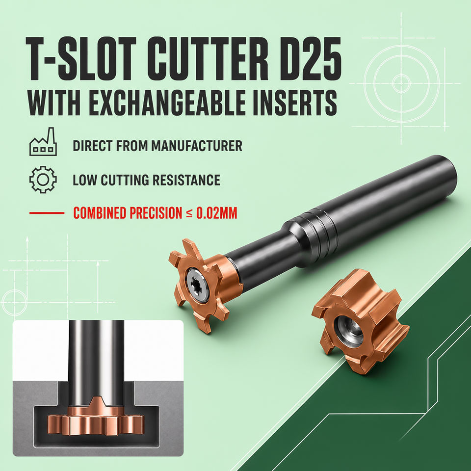 T-Slot Milling Cutter With Exchangeable Inserts for Alloy Steel Coated CNC High Speed Deep Spiral Anti Sticking Precision Metric