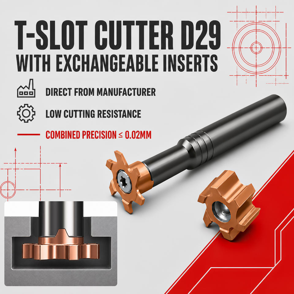 T Slot Cutter With Exchangeable Inserts for Steel Internal Coated CNC Milling General Purpose Deep Spiral Anti Sticking External