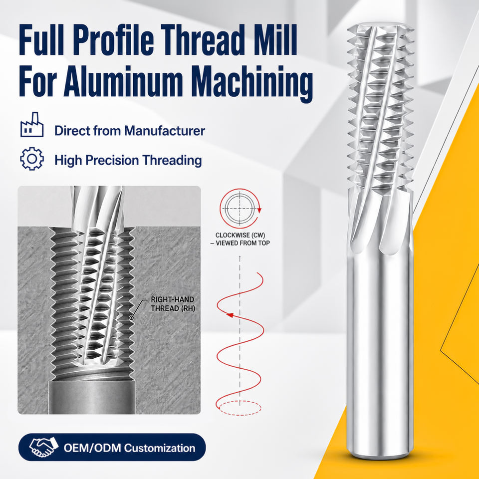Thread Mill Full Profile for Aluminum Uncoated Polished Flute Carbide CNC Thread Milling Cutter General Internal High Speed Deep