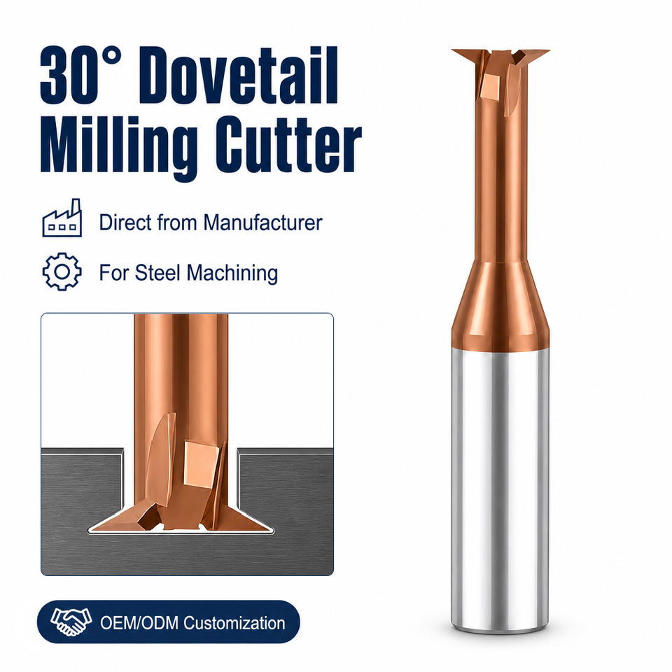 30 Degree Dovetail Milling Cutter Solid Carbide for Steel HRC65 AlTiN Coated CNC End Mill Slotting Tool