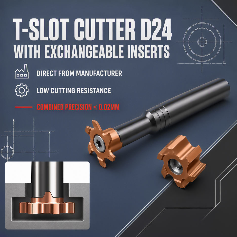 T-Slot Milling Cutter With Exchangeable Inserts for Alloy Steel Coated CNC High Speed Deep Spiral Anti Sticking Precision Metric