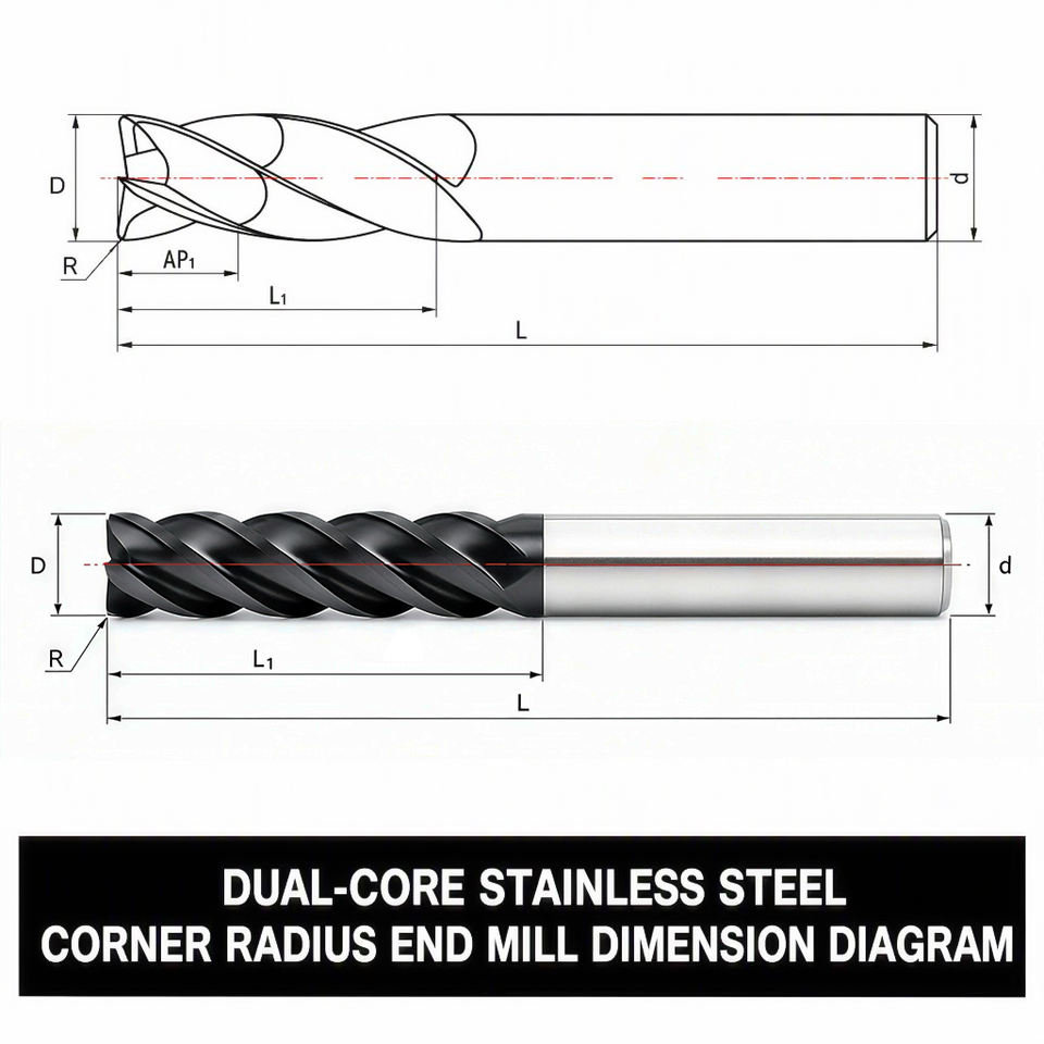 Double Core Diameter End Mill for Stainless Steel, Variable Pitch Anti-Vibration CNC Milling Cutter with Nano Coating