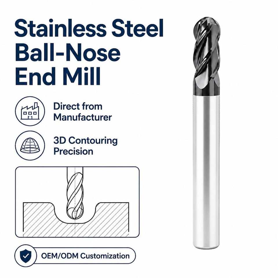 Ball Nose End Mill Solid Carbide For Stainless Steel 2 4 Flute AlTiN Coated CNC Milling Cutter